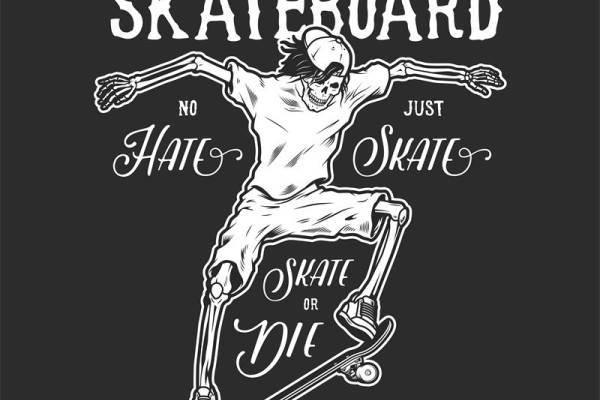 裁片印花服装:骷髅滑板手绘设计,时尚街头风