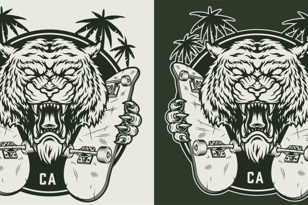 老虎头骨滑板图案服装印花定制