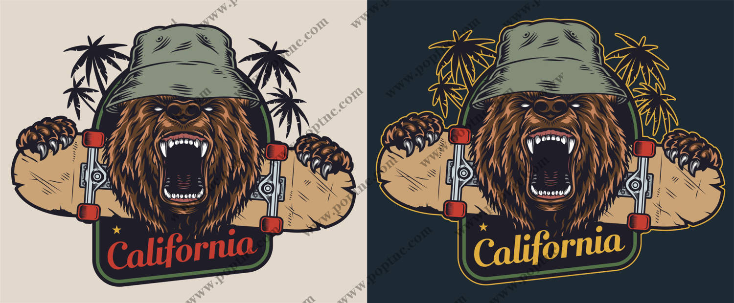 加州棕熊潮流裁片印花,打造个性服装