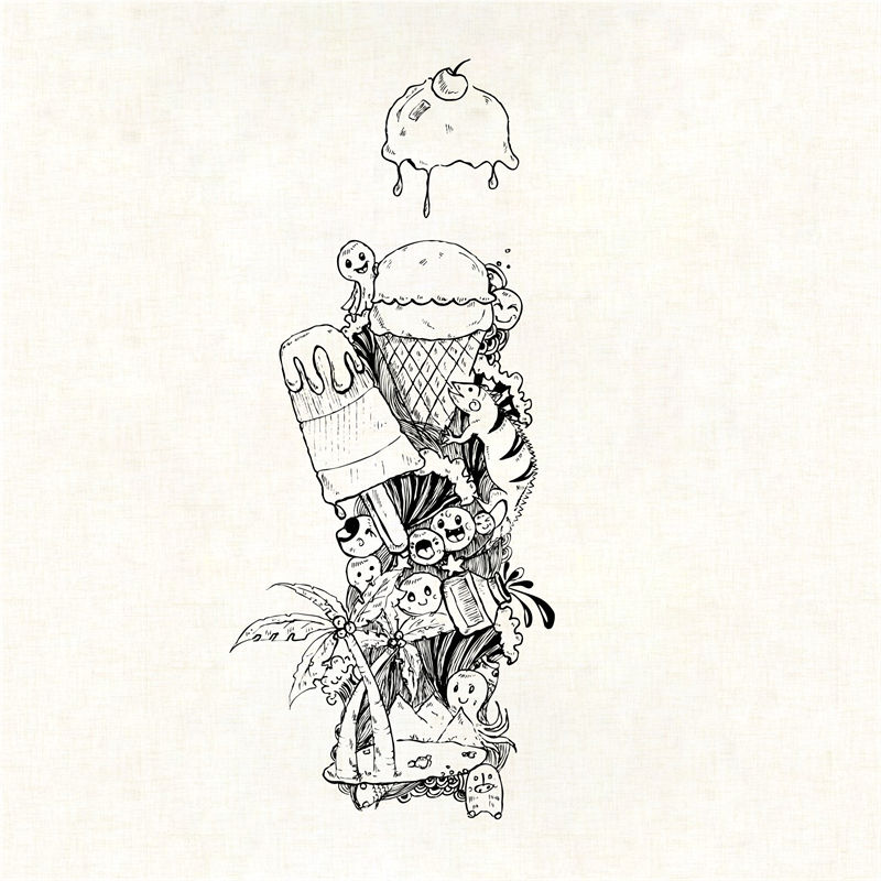 创意手绘冰淇淋图案服装裁片印花