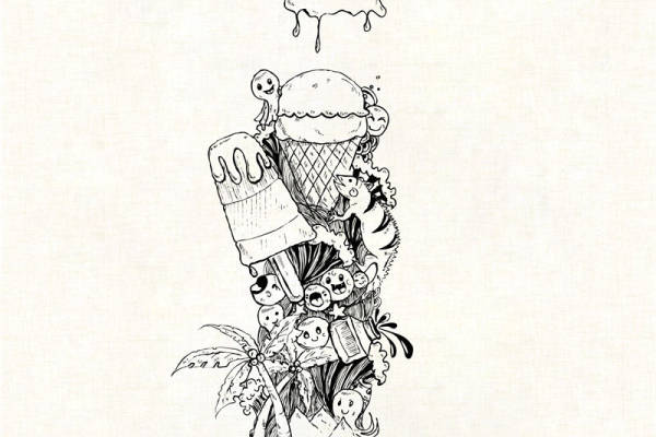 创意手绘冰淇淋图案服装裁片印花