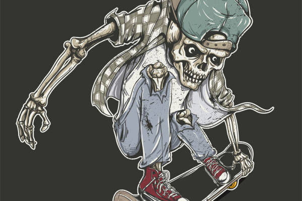 潮牌骷髅滑板手裁片印花服装