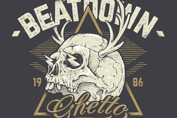 时尚裁片印花服装：骷髅鹿角设计，个性街头风