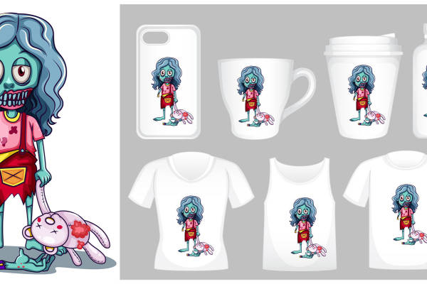 裁片印花服装：可爱僵尸女孩主题T恤
