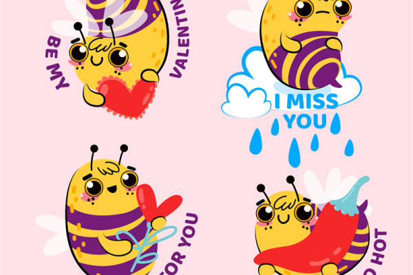 可爱蜜蜂图案服装印花裁片，浪漫情人节礼物