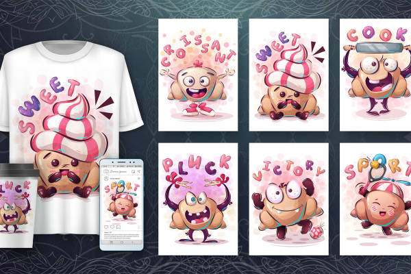 裁片印花创意设计：甜品卡通服装印花