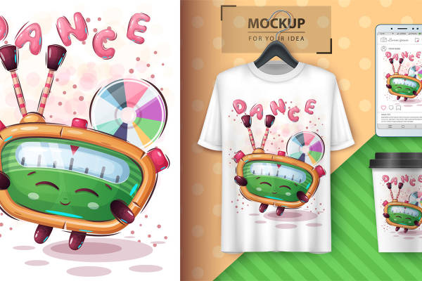 卡通机器人舞动世界，裁片印花服装印花设计