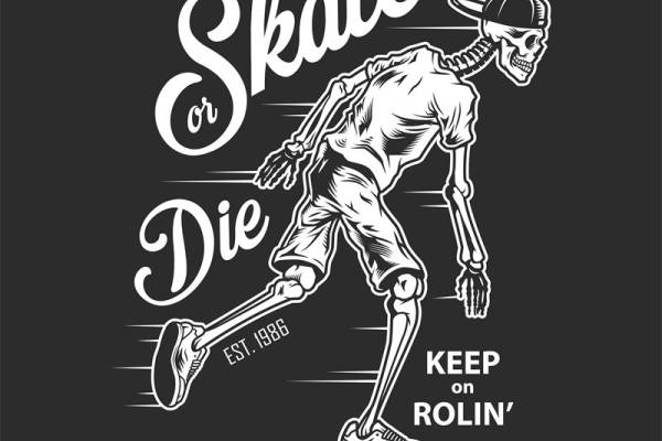 酷炫骷髅滑板图案裁片印花，打造个性服装