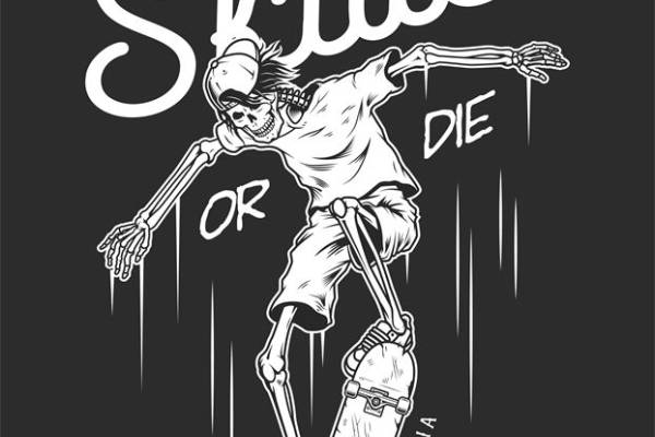 裁片印花服装：骷髅滑板手绘设计，尽显街头酷炫