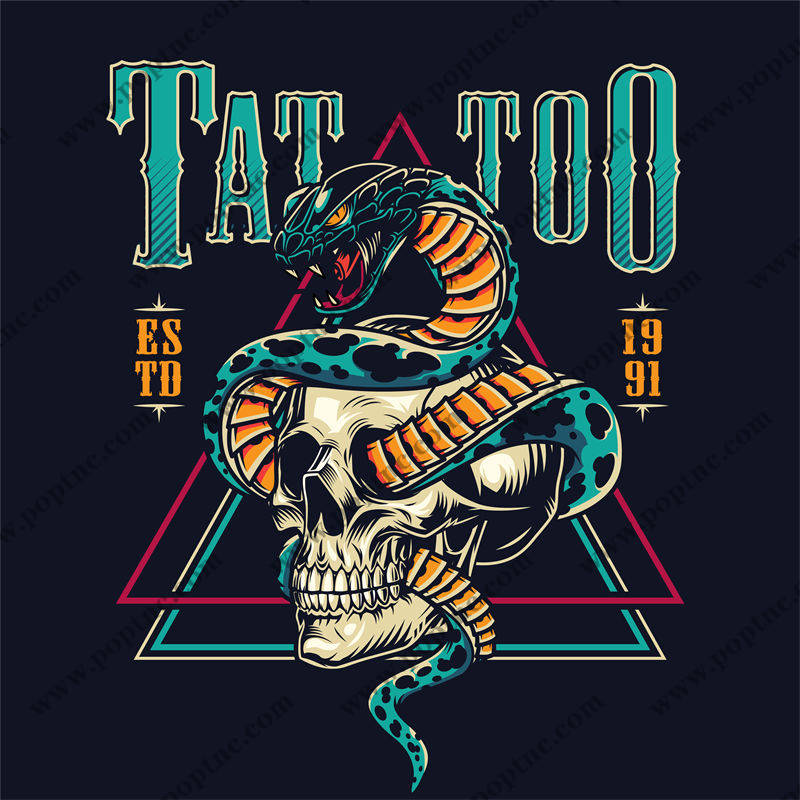 骷髅蛇纹裁片印花,时尚潮流服装印花