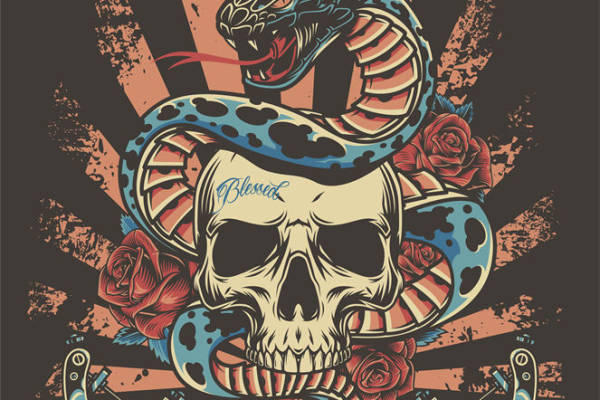 骷髅蛇纹裁片印花服装：时尚与个性的完美结合