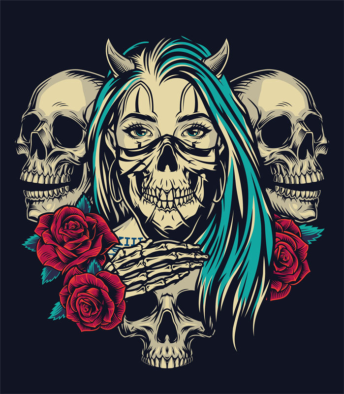 时尚裁片印花：骷髅玫瑰与恶魔少女的服装艺术