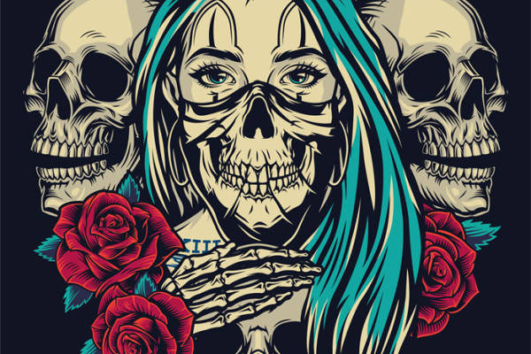 时尚裁片印花:骷髅玫瑰与恶魔少女的服装艺术