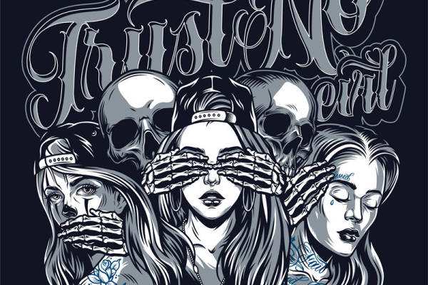 暗黑风格裁片印花服装：骷髅与神秘女子的时尚碰撞