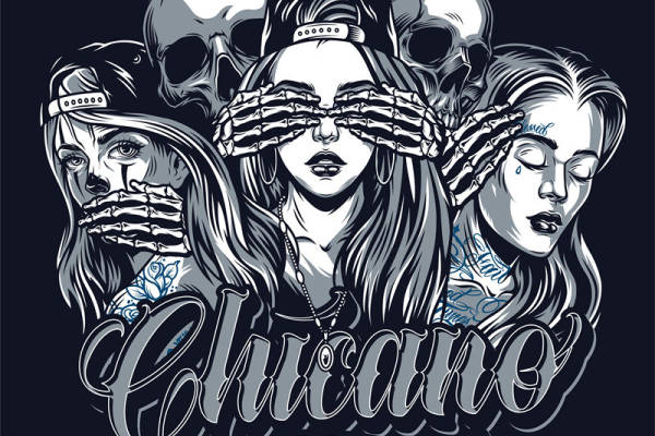 裁片印花艺术：骷髅与女性艺术图案服装印花