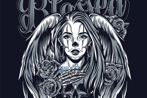 暗黑系天使裁片印花T恤，服装印花新宠