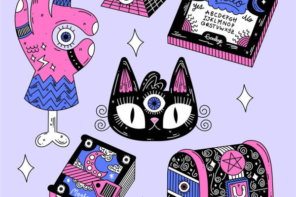 裁片印花服装：时尚猫头鹰与神秘手印的梦幻组合