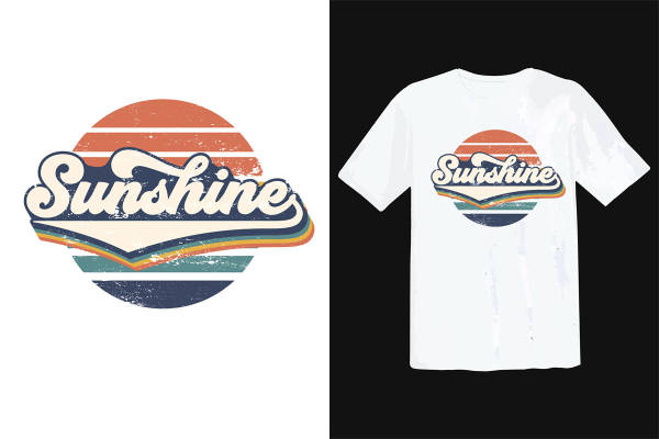 复古阳光裁片印花T恤，时尚百搭服装印花