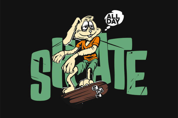 卡通兔子滑板图案服装裁片印花设计