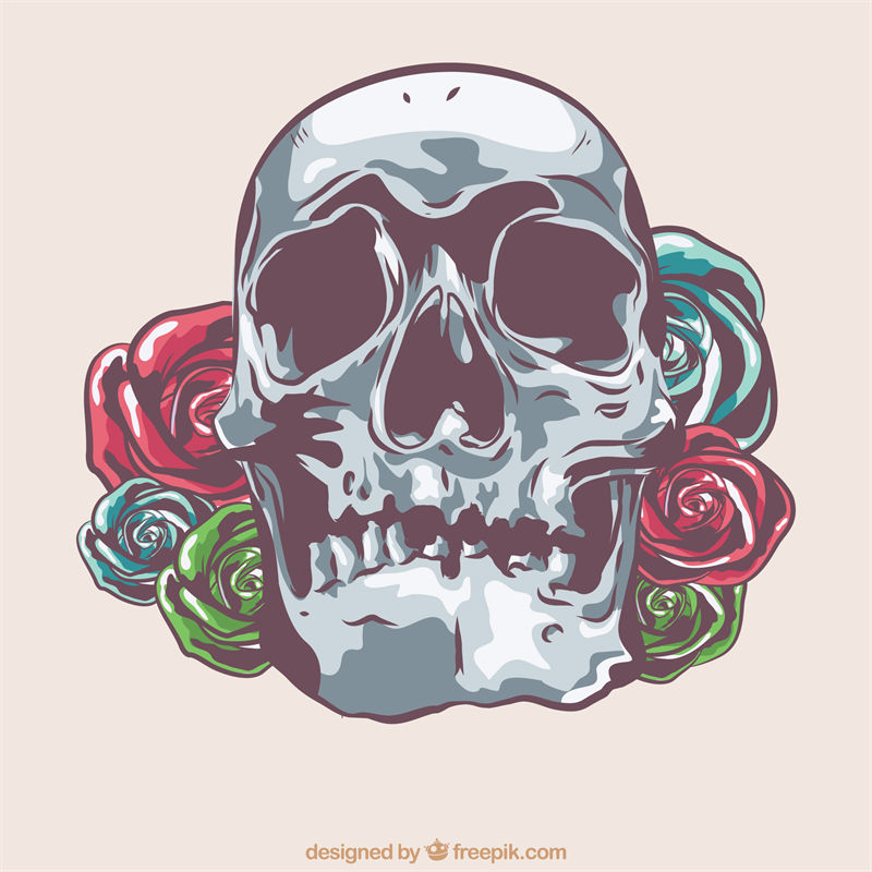 时尚裁片印花：玫瑰骷髅头设计，打造个性服装