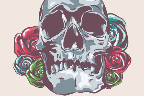 时尚裁片印花：玫瑰骷髅头设计，打造个性服装