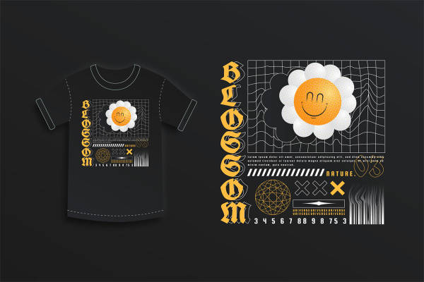 时尚裁片印花T恤:自然微笑花型,百搭服装印花