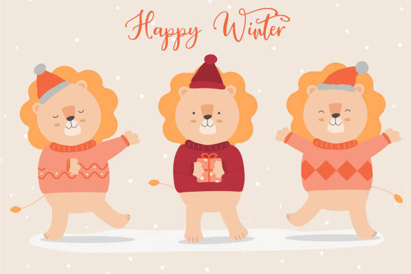冬季欢乐狮子家族:时尚裁片印花服装