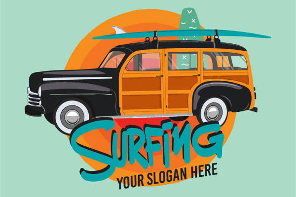 复古木纹车顶冲浪板，打造个性服装印花