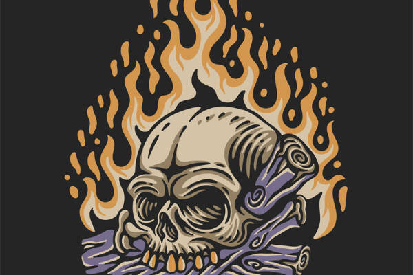 烈焰燃烧的骷髅头裁片印花，打造个性服装