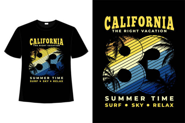 夏季加州风情服装印花，轻松享受海滩假期
