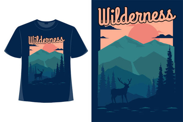 自然山景裁片印花T恤，户外服装印花设计