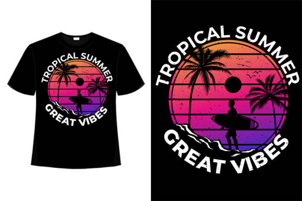 夏日热带风情裁片印花T恤，时尚潮流服装印花