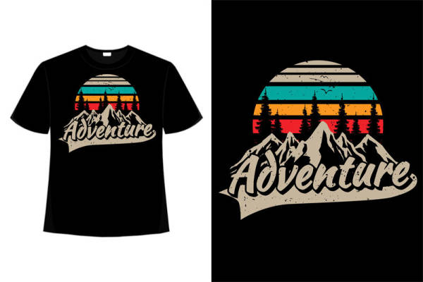 复古山峰冒险印花T恤 裁片印花服装