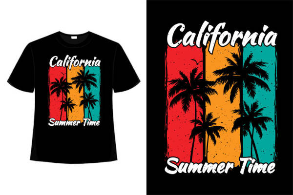 夏季加州风情服装印花设计，时尚裁片印花T恤