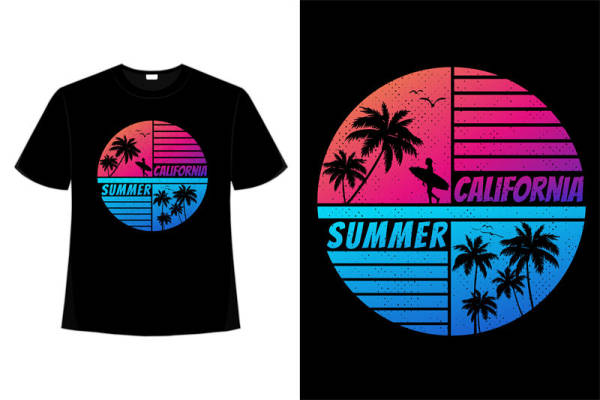夏日加州风情服装印花设计，时尚裁片印花T恤