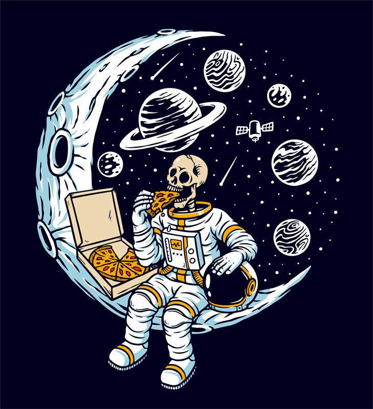 太空探险者吃披萨的趣味裁片印花服装