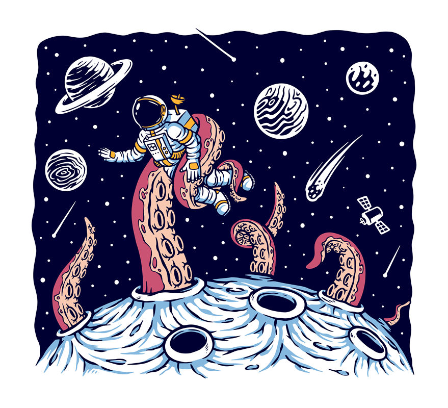 外太空探险：宇航员与神秘星球的裁片印花服装