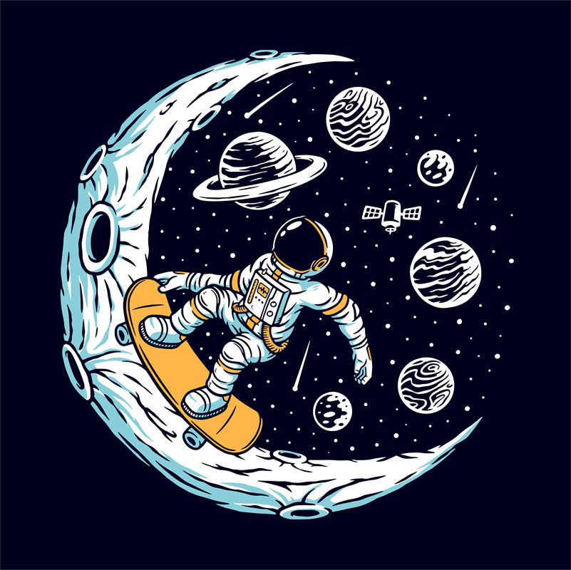 宇宙探险者：月球滑板裁片印花服装