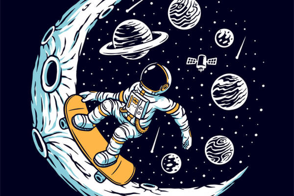 宇宙探险者：月球滑板裁片印花服装