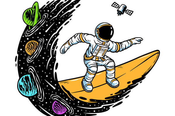 太空探险者:宇航员冲浪印花服装裁片