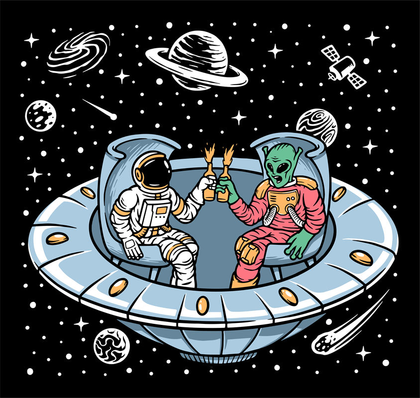 宇宙奇遇：宇航员与外星人共舞的裁片印花服装