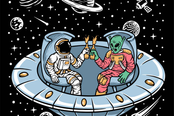 宇宙奇遇:宇航员与外星人共舞的裁片印花服装