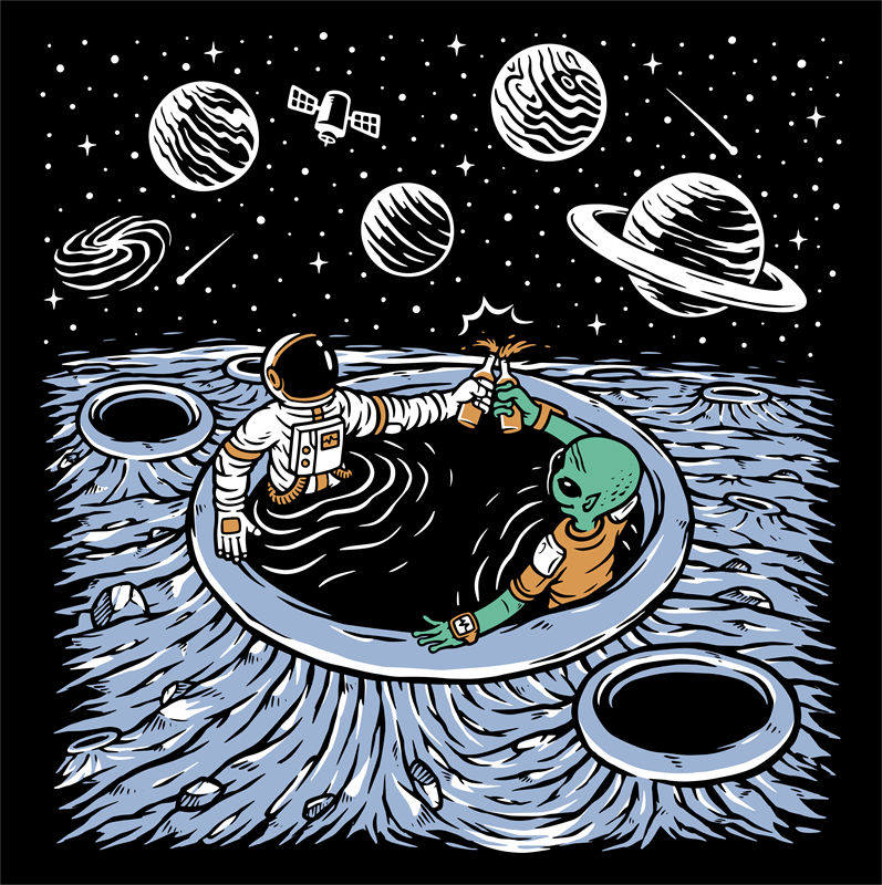 太空探险：宇航员与外星人友谊的裁片印花服装