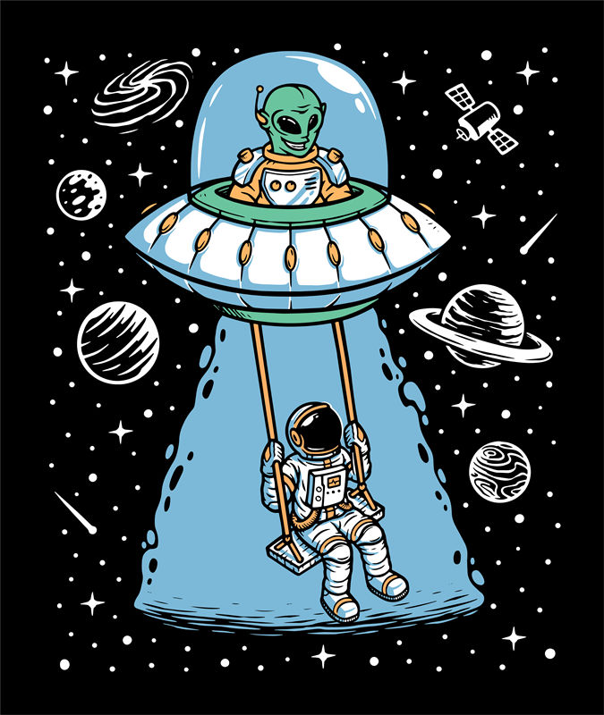 外星人与宇航员的太空冒险裁片印花服装印花