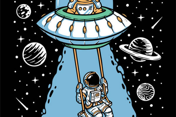 外星人与宇航员的太空冒险裁片印花服装印花