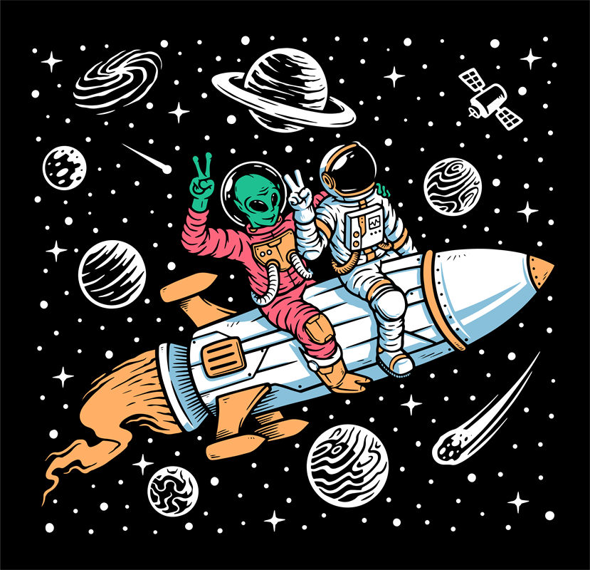 太空探险：宇航员与外星人裁片印花服装