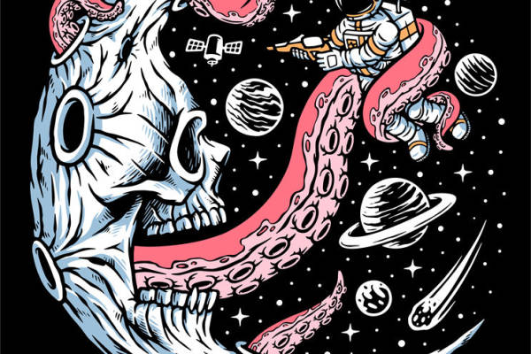 太空探险者与月球怪兽的裁片印花服装