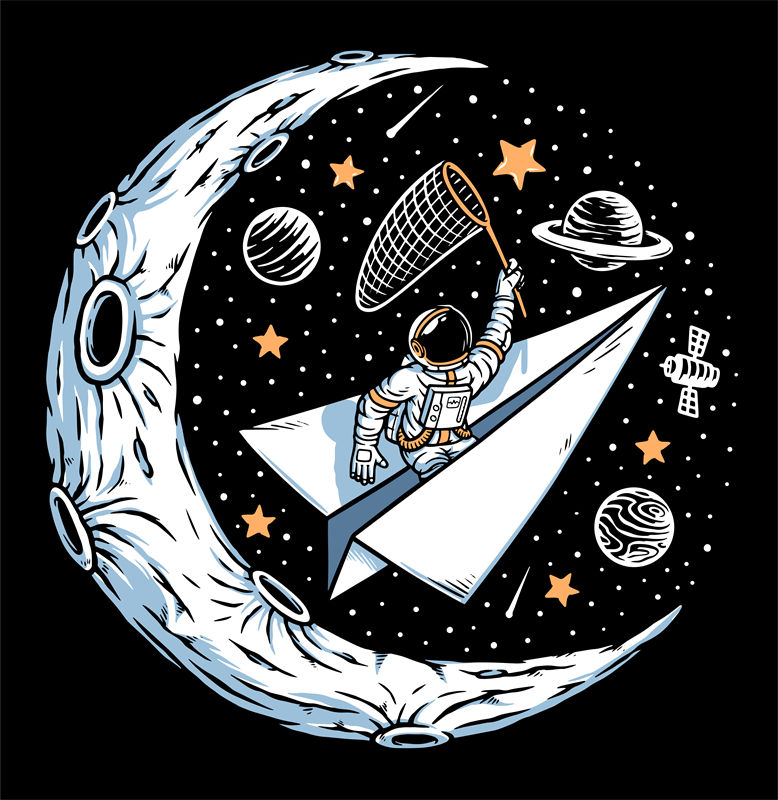 月球探险者：太空裁片印花设计，创意服装印花新风尚