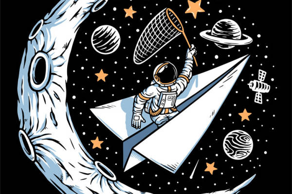 月球探险者：太空裁片印花设计，创意服装印花新风尚