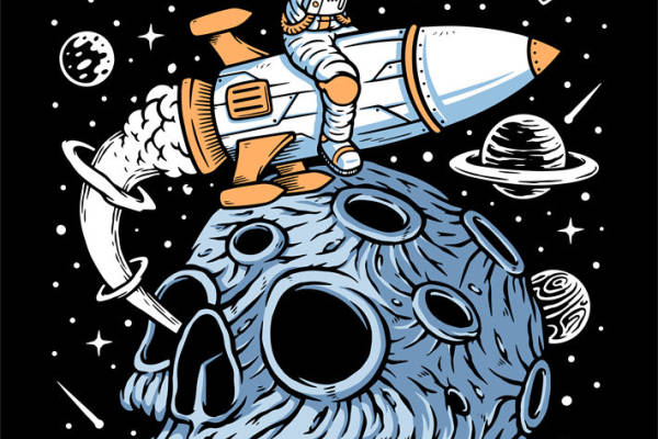 太空探险者：宇航员与火箭的裁片印花服装